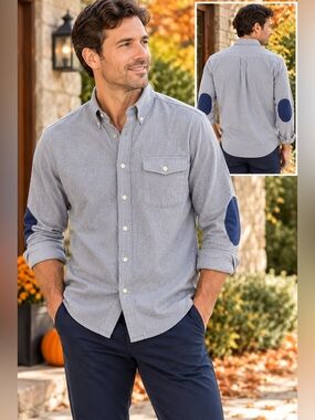 Vineyard Vines Crosby Men’s Button Down Shirt Medium Gray Cotton Elbow Patch